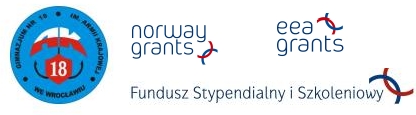 logo Gimnazjum nr 18  im. Armii Krajowej, logo Eea grants, Logo Norway grants, Logo Funduszu stypendialnego i szkoleniowego 