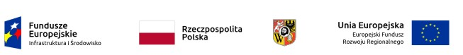 Loga instytucji finansujących projekt: Europejskiego Funduszu Rozwoju Regionalnego, Funduszu Europejskiego - Infrastruktura i Środowisko, herb Wrocławia i  flaga Polski