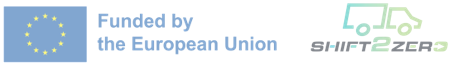flaga unii europejsiej oraz napis obok Funde by the European Union, logo Shift2Zeron by 