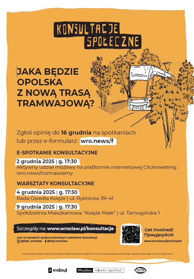 plakat z informacjami o spotkaniach i warsztatach konsultacyjnych