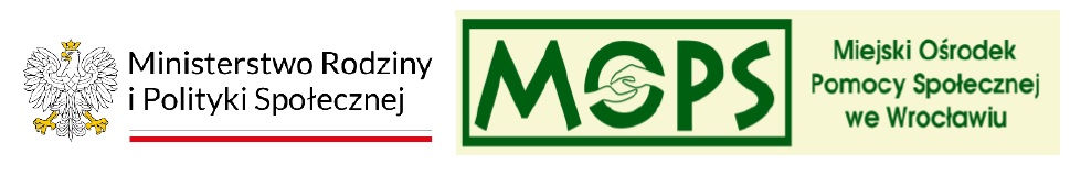 logo Ministerstwa  Rodziny i Polityki Społecznej, logo Miejskiego Ośrodka Pomocy Społecznej we Wrocławiu