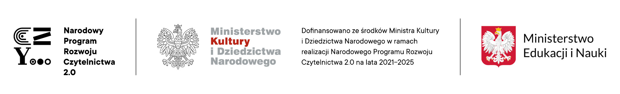 loga Narodowego Programu Rozwoju Czytelnictwa 2.0,  logo Ministerstwa Kultury i Dziedzictwa Narodowego, logo Ministerstwa Edukacji i Nauki