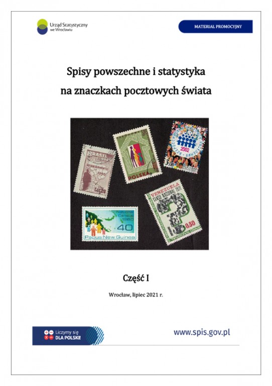 strona tytułowa publikacji, znaczki pocztowe wydane z okazji spisów