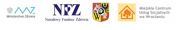 logo Ministerstwa Zdrowia, logo Narodowego Funduszu Zdrowia, herb Wrocławia, logo Miejskiego Centrum Usług Socjalnych we Wrocławiu