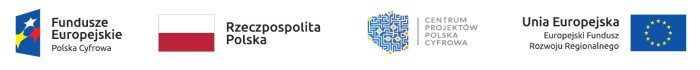 loga instytucji finansujących projekt:  Centrum Projektów Polska Cyfrowa, flaga Polski, fundusze europejskie - Polska Cyfrowa,  Unia Europejska Europejski Fundusz  Rozwoju Regionalnego
